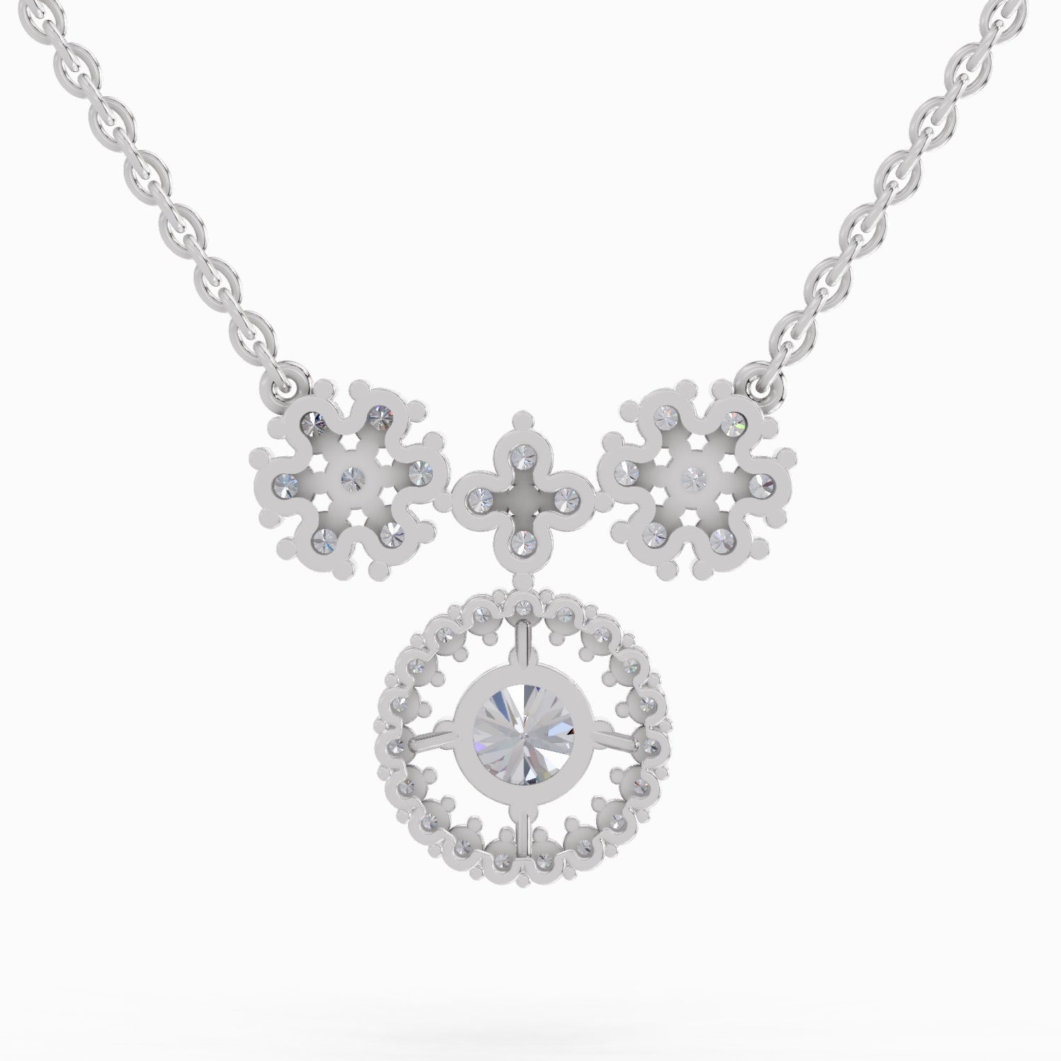 1.50 Carat Cluster Diamond Pendant Necklace 14K - White Gold