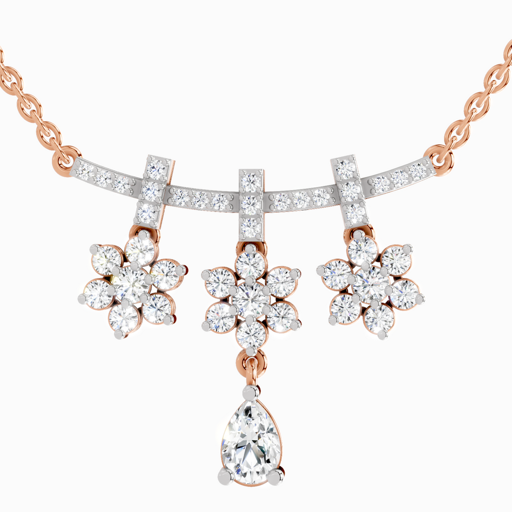 1.58 Carat Floral Drop Pendant Necklace 14K - Rose Gold