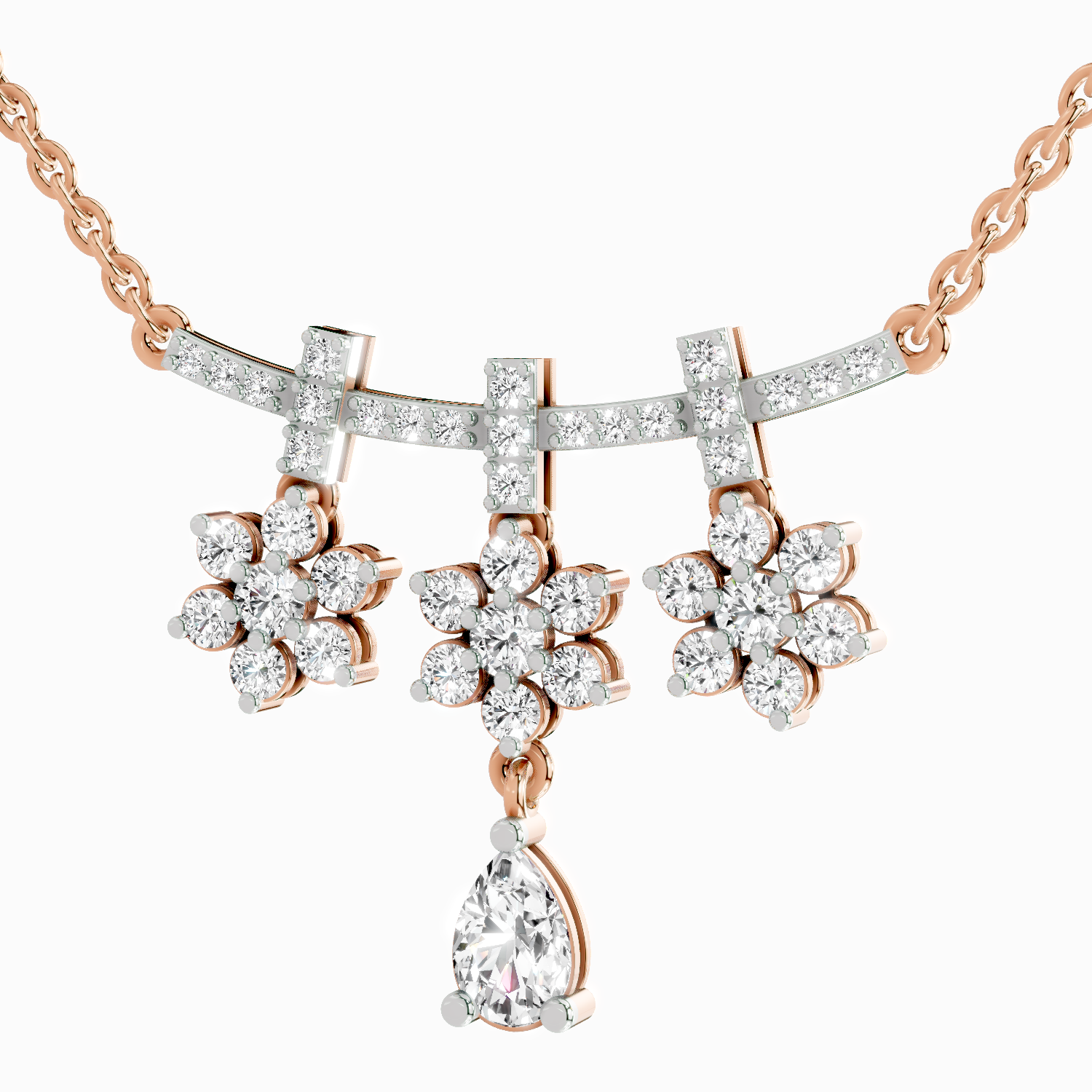 1.58 Carat Floral Drop Pendant Necklace 14K - Rose Gold