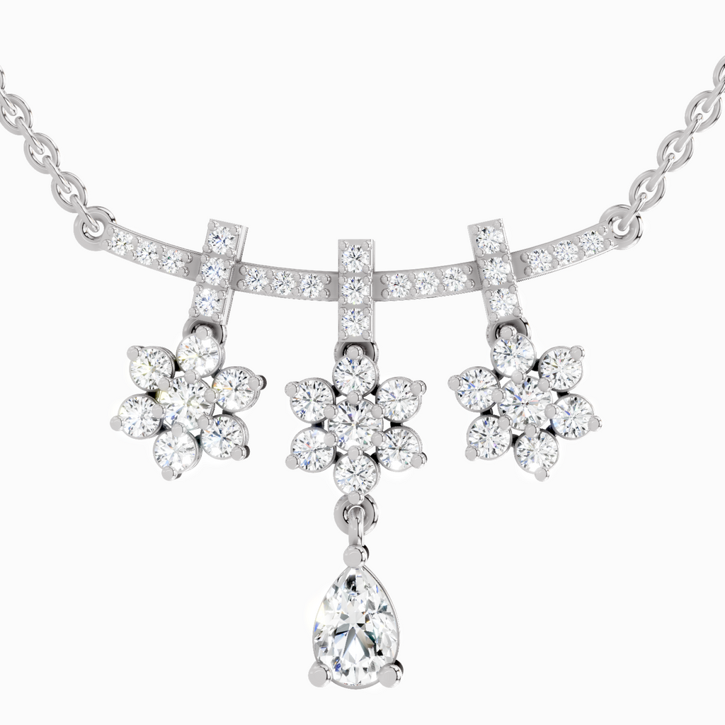 1.58 Carat Floral Drop Pendant Necklace 14K - White Gold