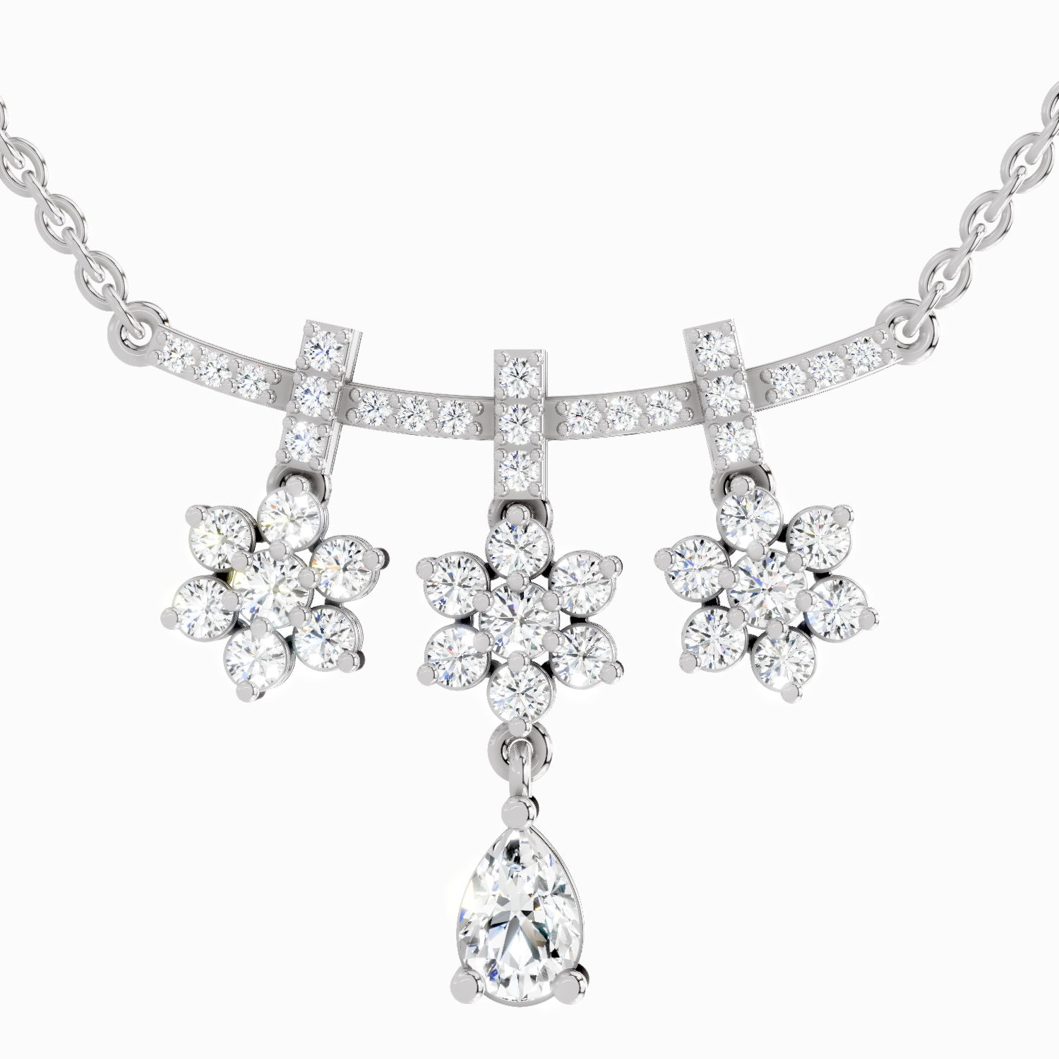 1.58 Carat Floral Drop Pendant Necklace 14K - White Gold