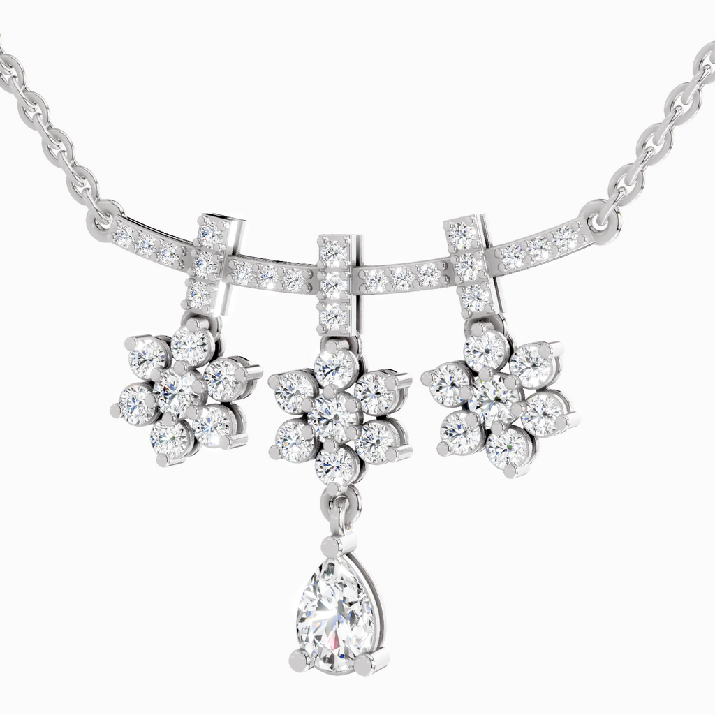 1.58 Carat Floral Drop Pendant Necklace 14K - White Gold