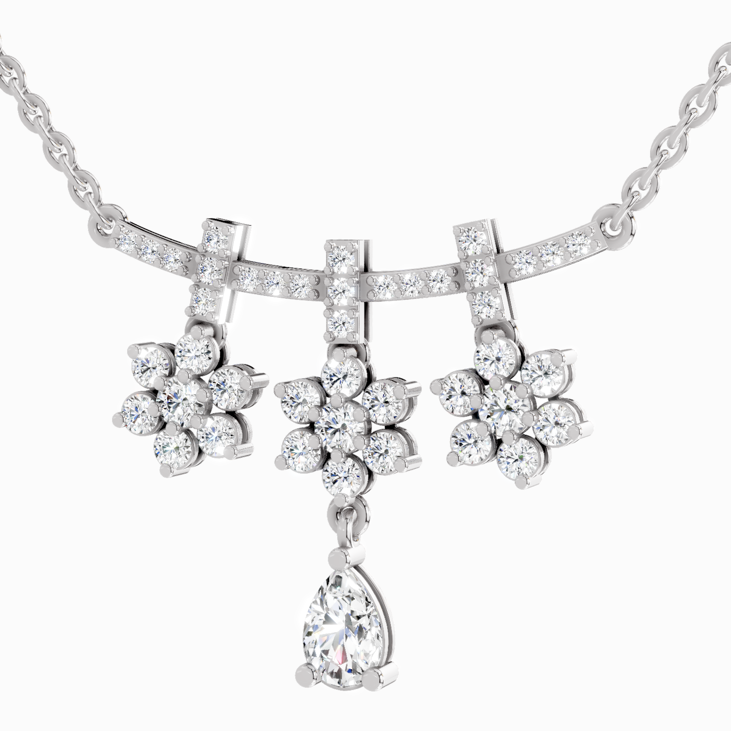 1.58 Carat Floral Drop Pendant Necklace 14K - White Gold