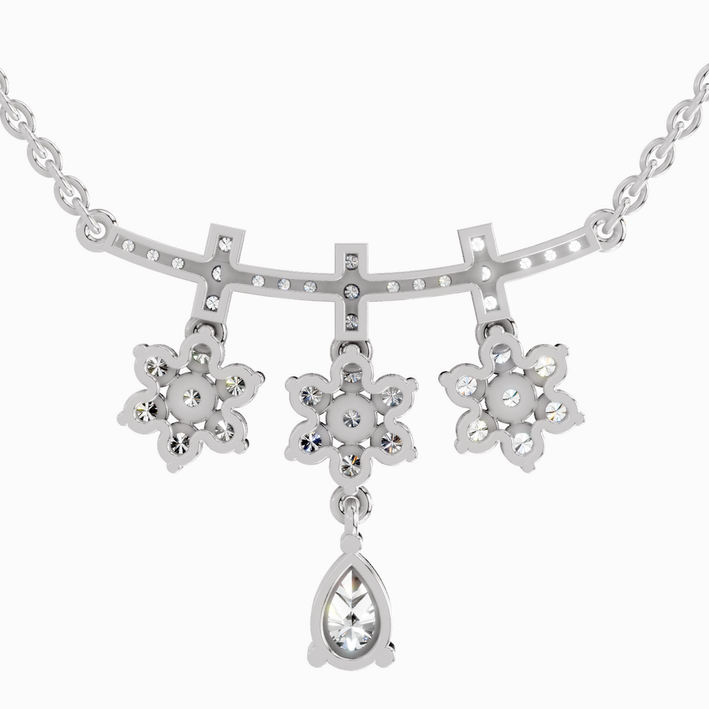 1.58 Carat Floral Drop Pendant Necklace 14K - White Gold