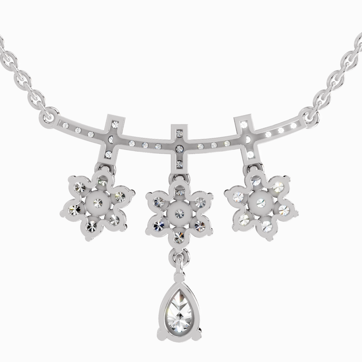 1.58 Carat Floral Drop Pendant Necklace 14K - White Gold