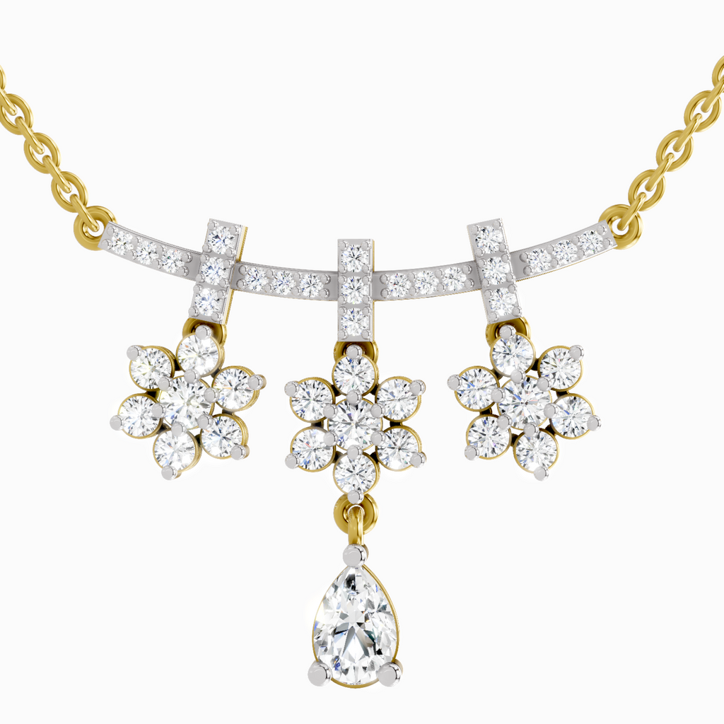 1.58 Carat Floral Drop Pendant Necklace 14K