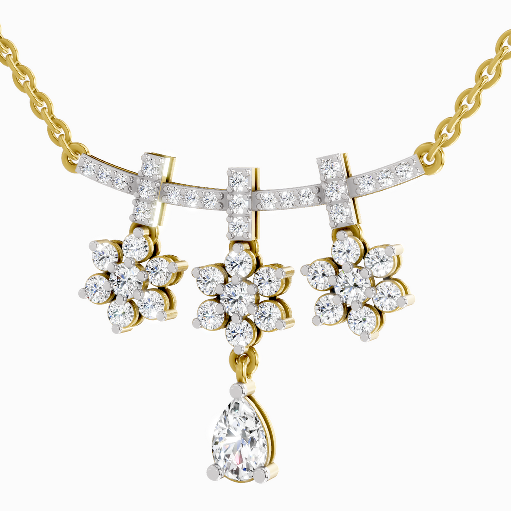 1.58 Carat Floral Drop Pendant Necklace 14K