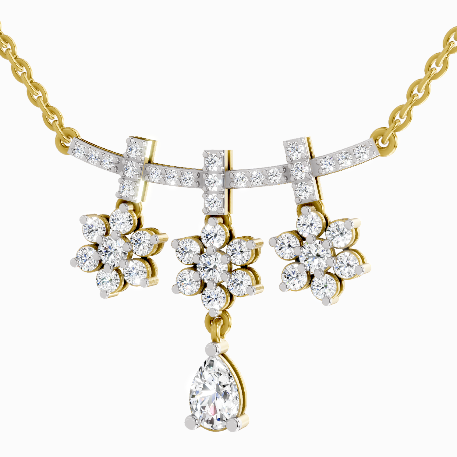 1.58 Carat Floral Drop Pendant Necklace 14K