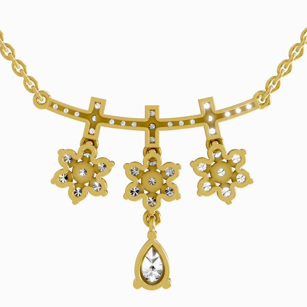 1.58 Carat Floral Drop Pendant Necklace 14K