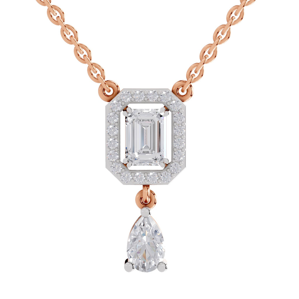1.32 Carat Emerald Shape Halo Drop Diamond Necklace 14K - Rose Gold