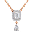 1.32 Carat Emerald Shape Halo Drop Diamond Necklace 14K - Rose Gold