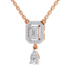 1.32 Carat Emerald Shape Halo Drop Diamond Necklace 14K - Rose Gold