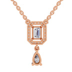 1.32 Carat Emerald Shape Halo Drop Diamond Necklace 14K - Rose Gold