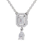 1.32 Carat Emerald Shape Halo Drop Diamond Necklace 14K - White Gold