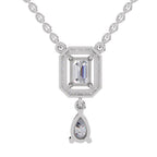 1.32 Carat Emerald Shape Halo Drop Diamond Necklace 14K - White Gold