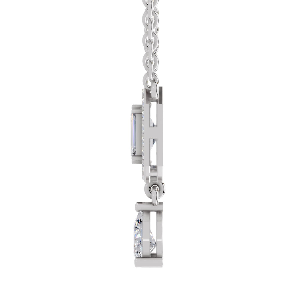 1.32 Carat Emerald Shape Halo Drop Diamond Necklace 14K - White Gold