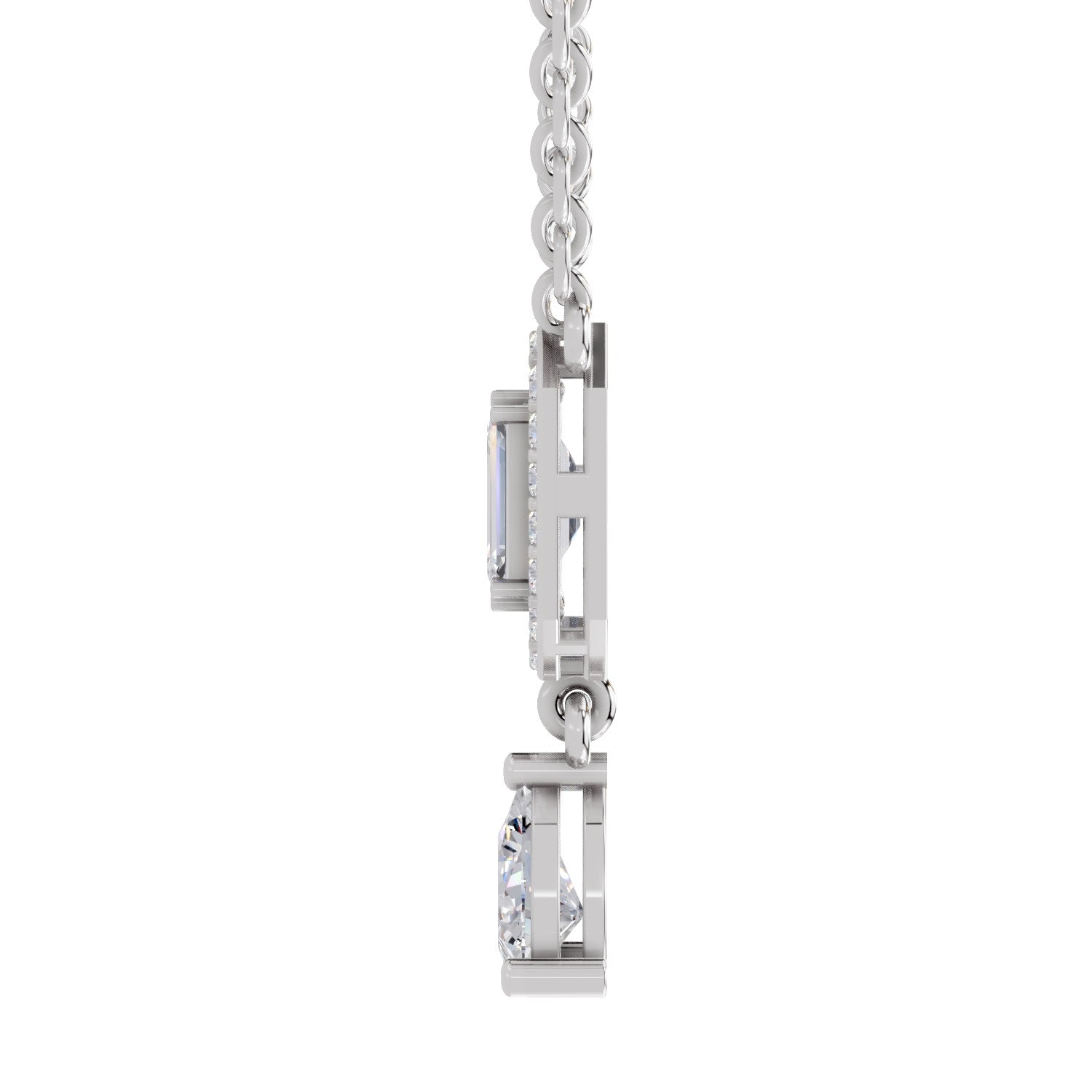 1.32 Carat Emerald Shape Halo Drop Diamond Necklace 14K - White Gold