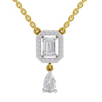 1.32 Carat Emerald Shape Halo Drop Diamond Necklace 14K