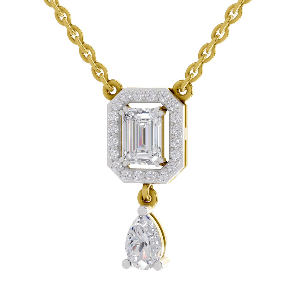 1.32 Carat Emerald Shape Halo Drop Diamond Necklace 14K