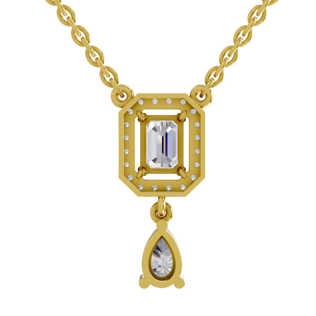 1.32 Carat Emerald Shape Halo Drop Diamond Necklace 14K
