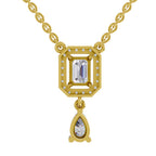1.32 Carat Emerald Shape Halo Drop Diamond Necklace 14K
