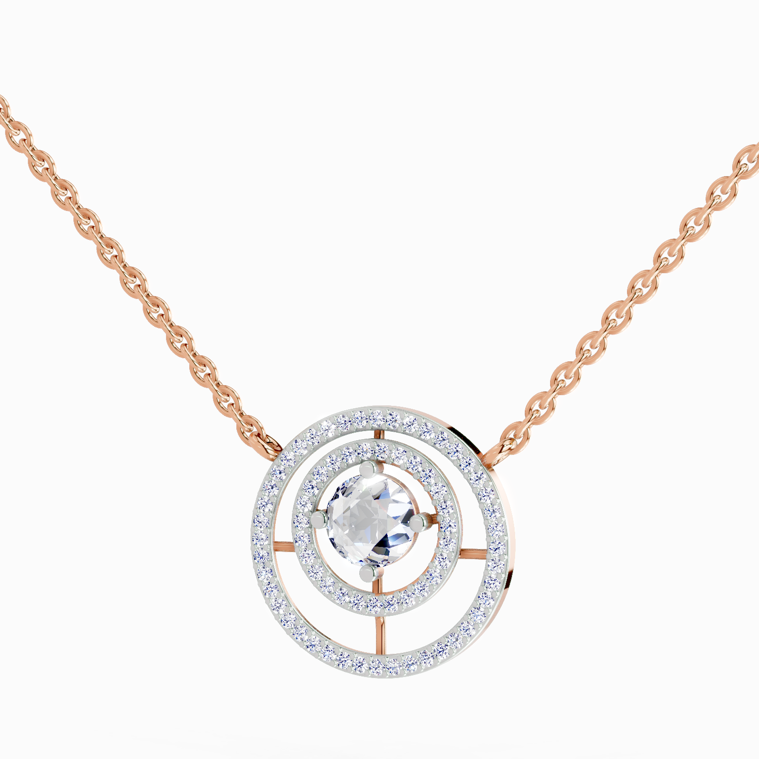 1.05 Carat Fashion Circle Pendant Necklace 14K - Rose Gold