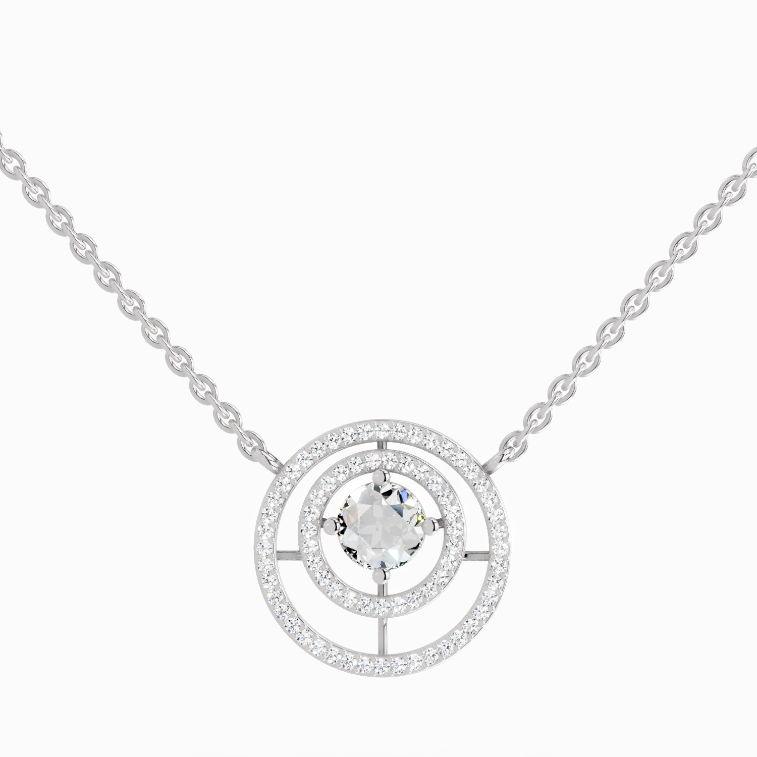 1.05 Carat Fashion Circle Pendant Necklace 14K - White Gold