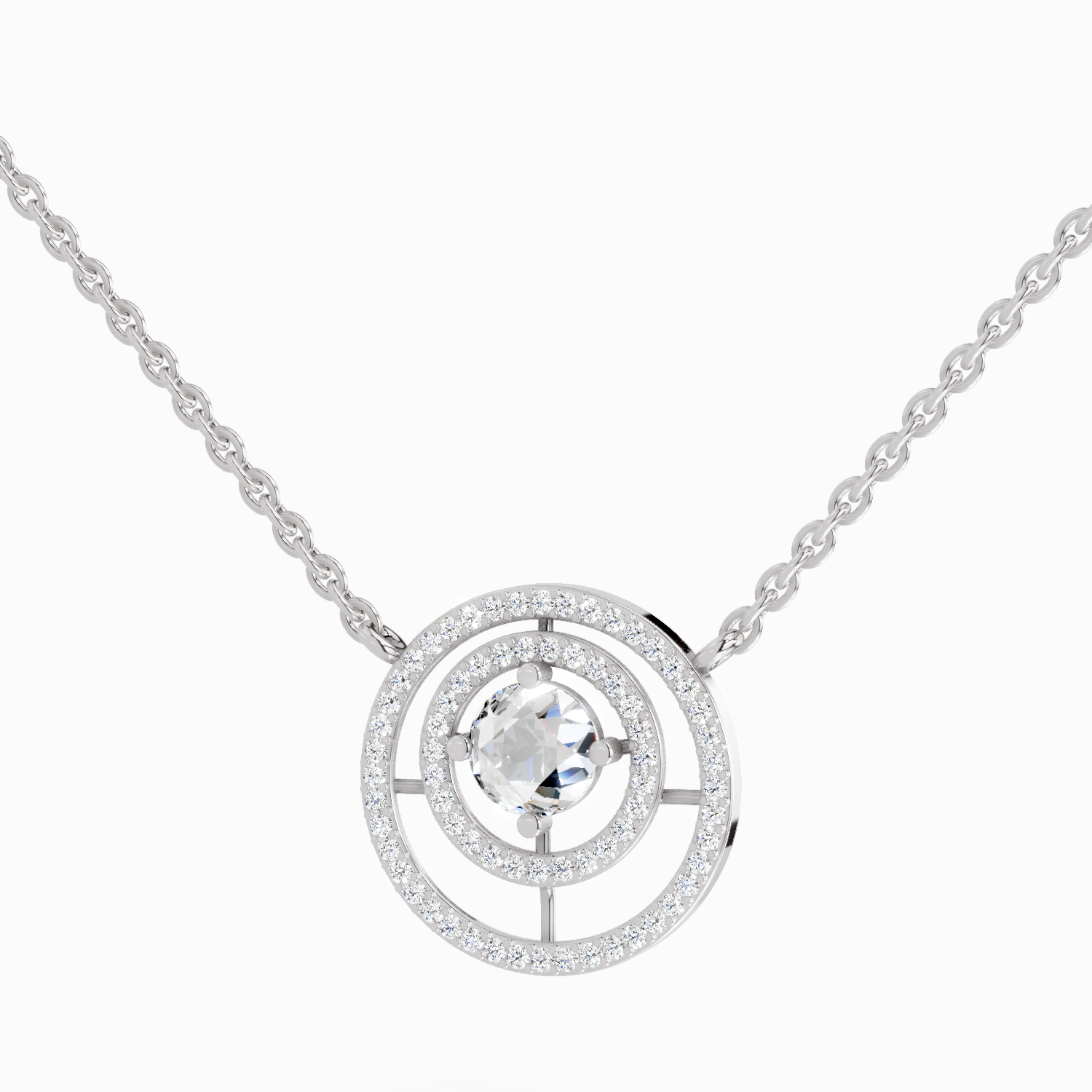 1.05 Carat Fashion Circle Pendant Necklace 14K - White Gold