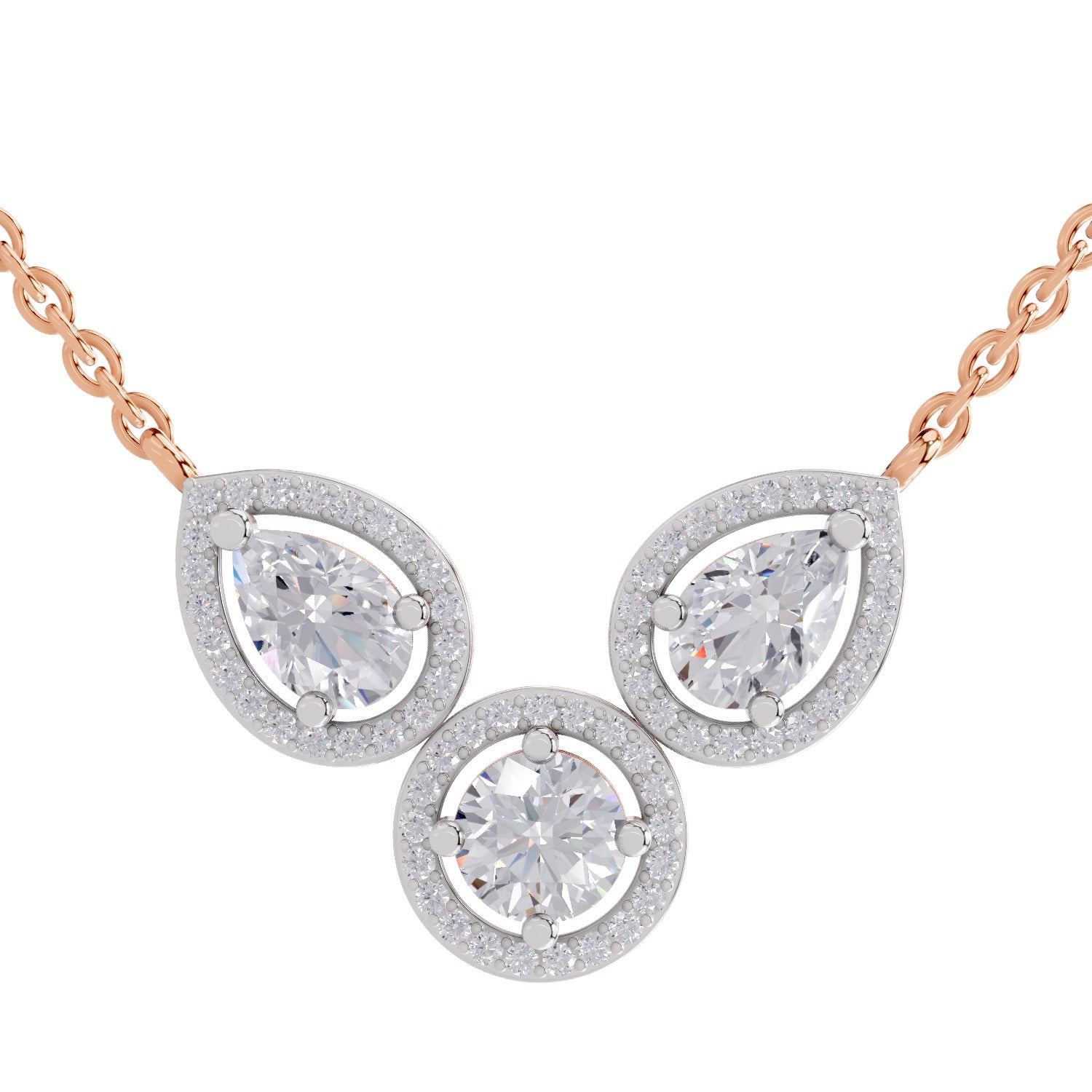 1.83 Carat Pear Halo Diamond Necklace 14K - Rose Gold