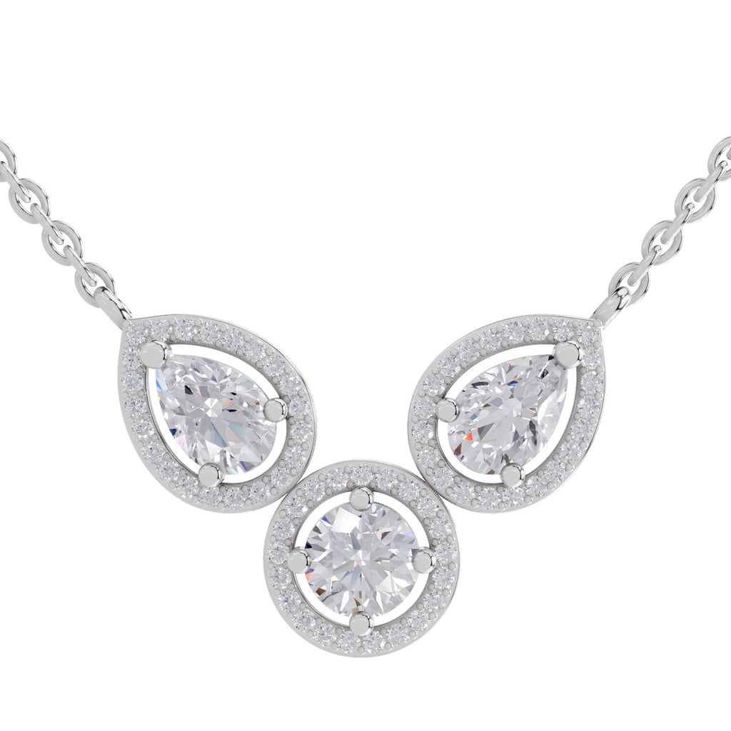 1.83 Carat Pear Halo Diamond Necklace 14K - White Gold