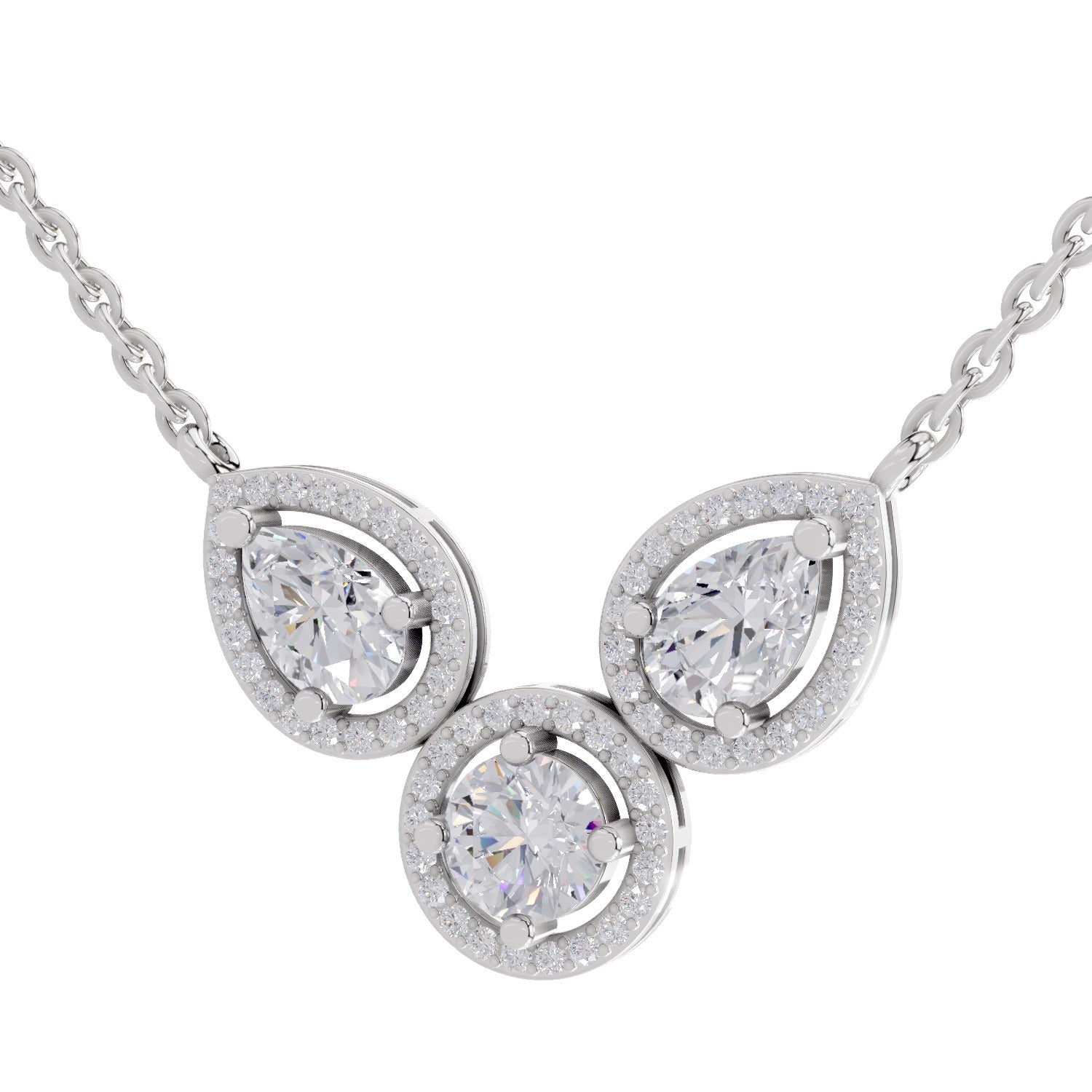 1.83 Carat Pear Halo Diamond Necklace 14K - White Gold