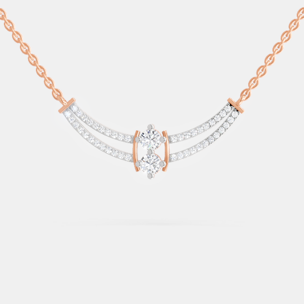 0.58 Carat Round Double Row Pendant Necklace 14K - Rose Gold