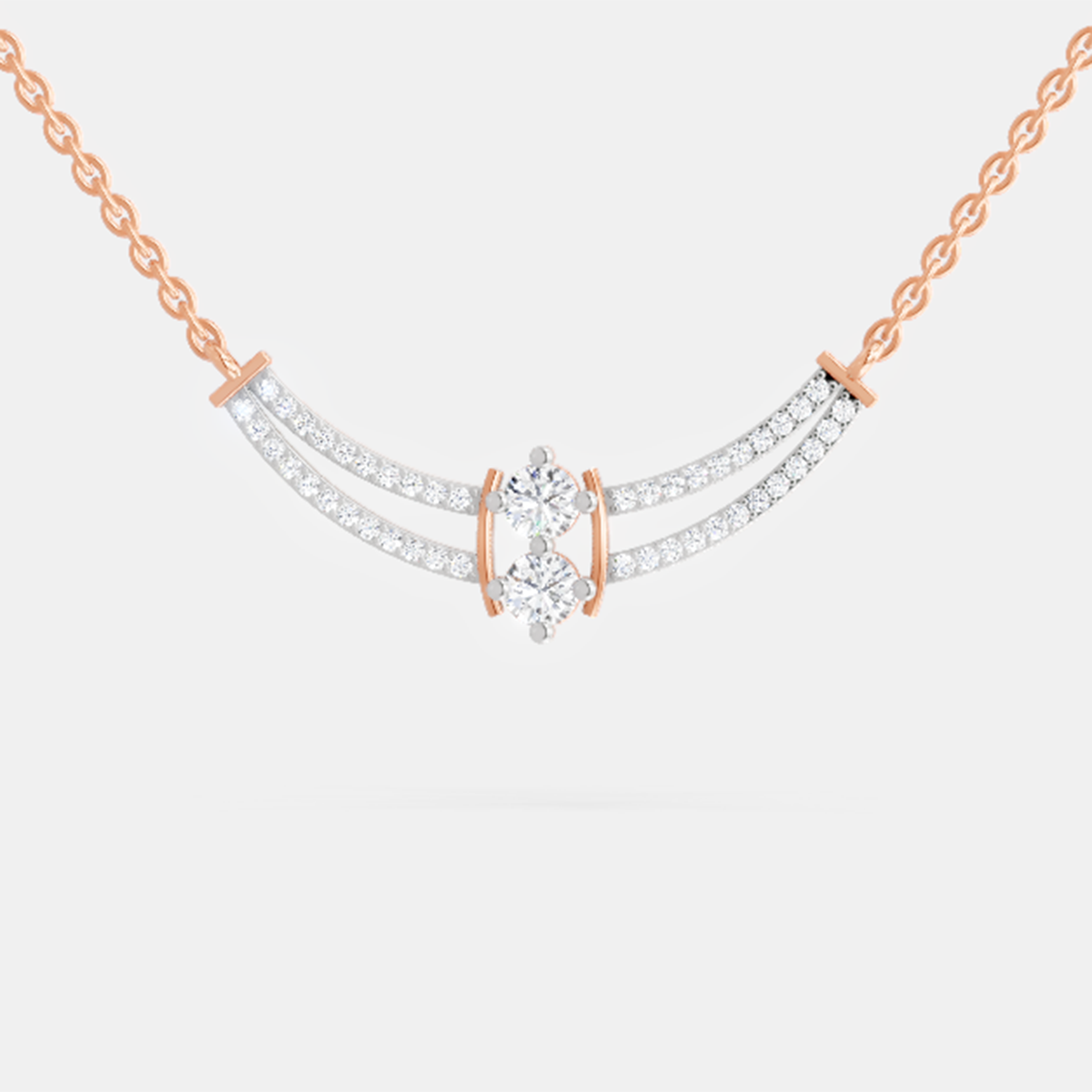 0.58 Carat Round Double Row Pendant Necklace 14K - Rose Gold