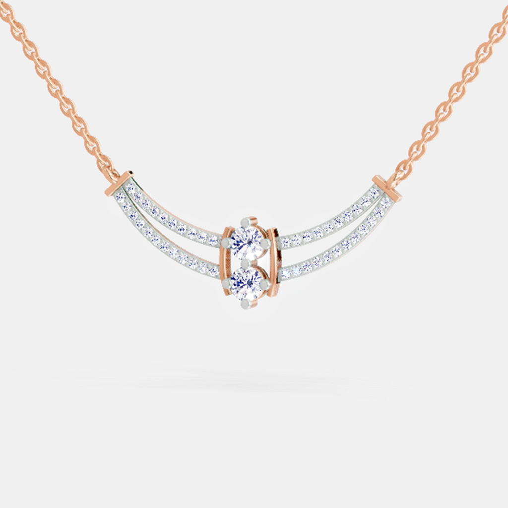 0.58 Carat Round Double Row Pendant Necklace 14K - Rose Gold