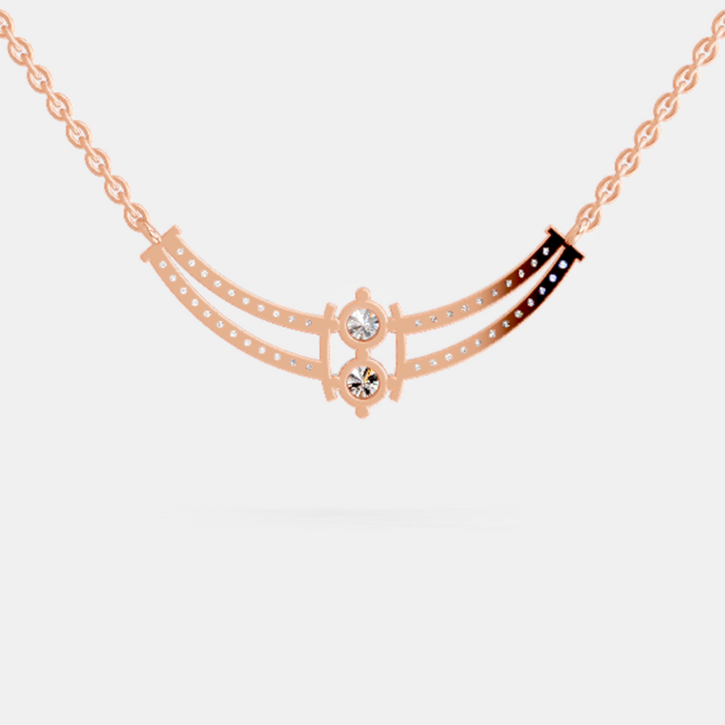 0.58 Carat Round Double Row Pendant Necklace 14K - Rose Gold