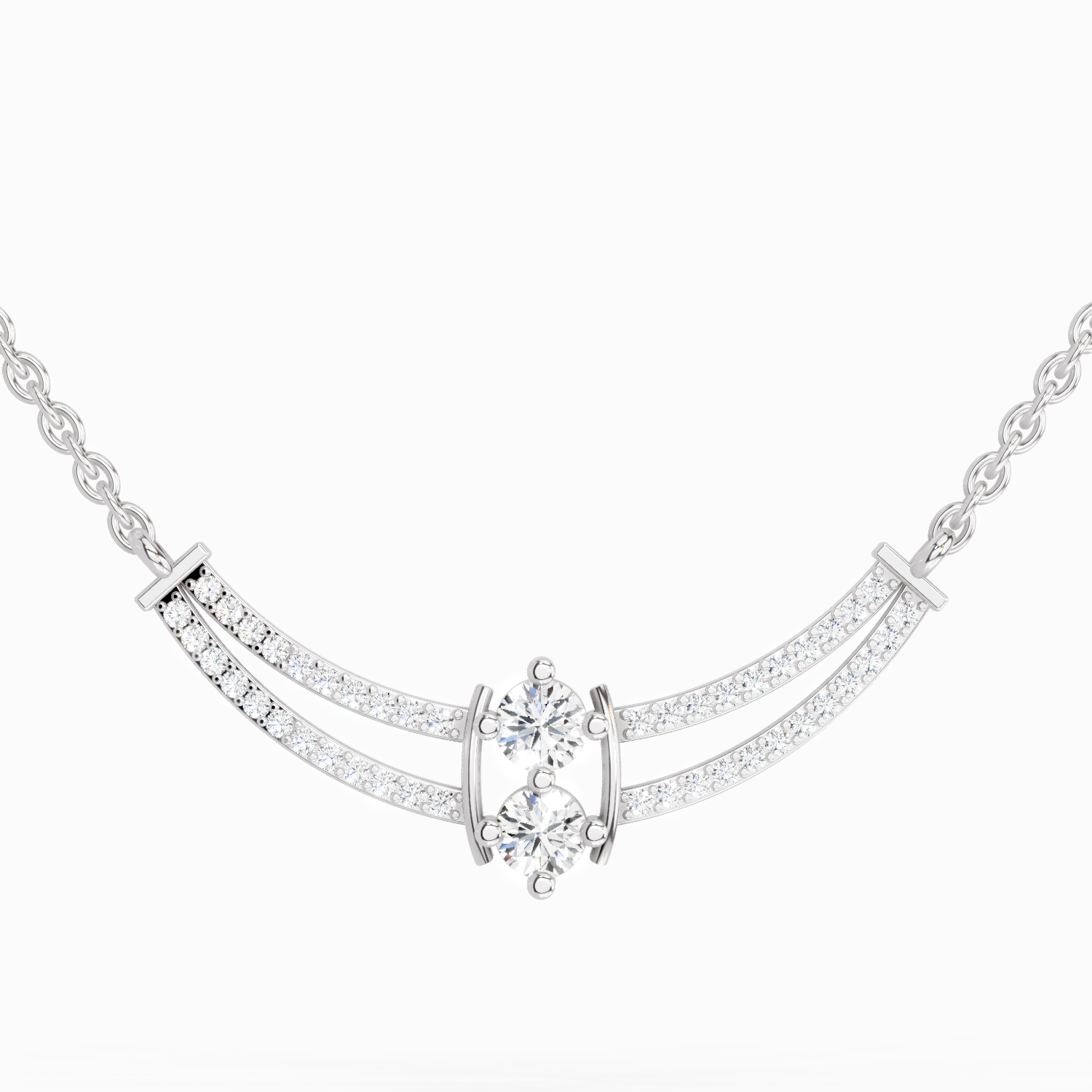 0.58 Carat Round Double Row Pendant Necklace 14K - White Gold