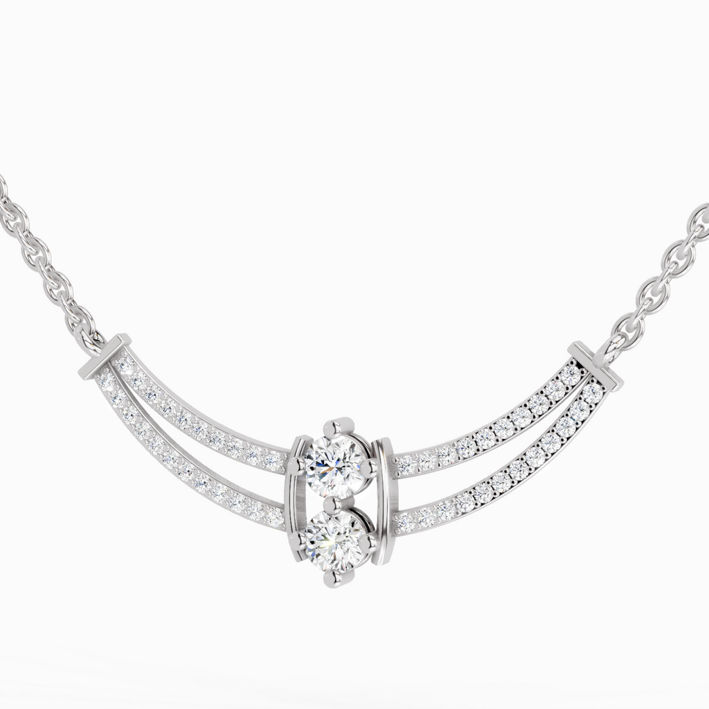 0.58 Carat Round Double Row Pendant Necklace 14K - White Gold