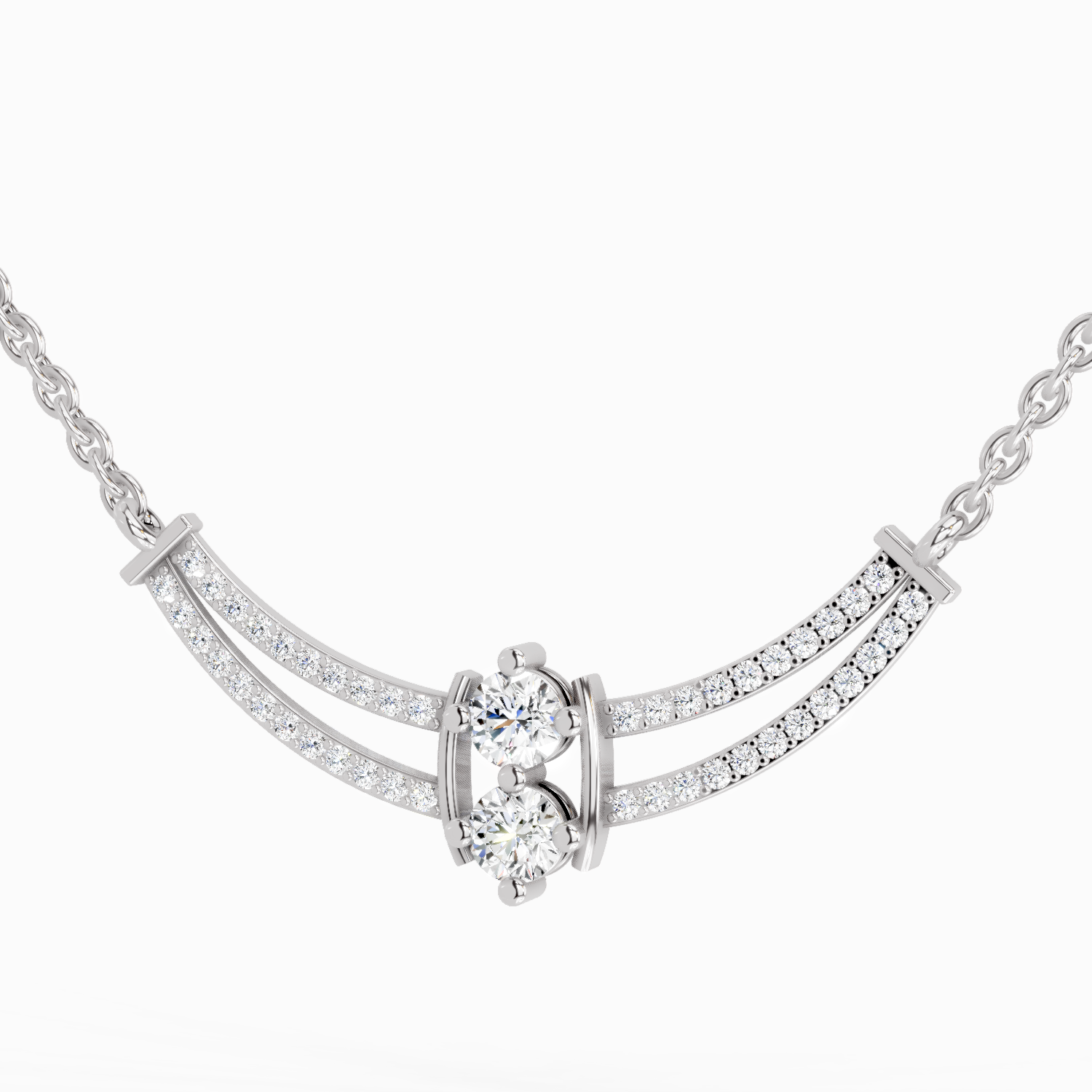 0.58 Carat Round Double Row Pendant Necklace 14K - White Gold