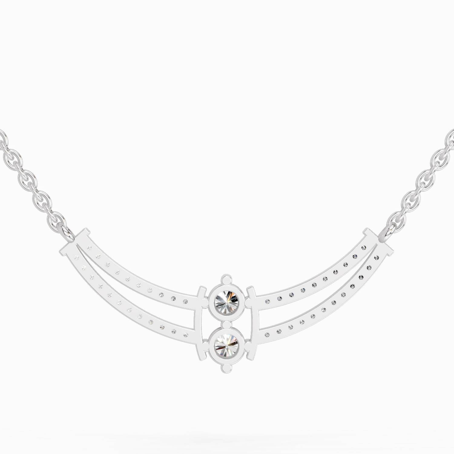 0.58 Carat Round Double Row Pendant Necklace 14K - White Gold