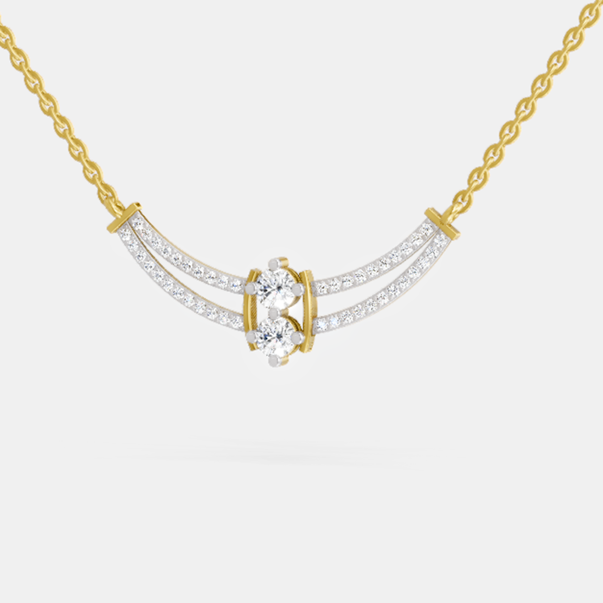 0.58 Carat Round Double Row Pendant Necklace 14K