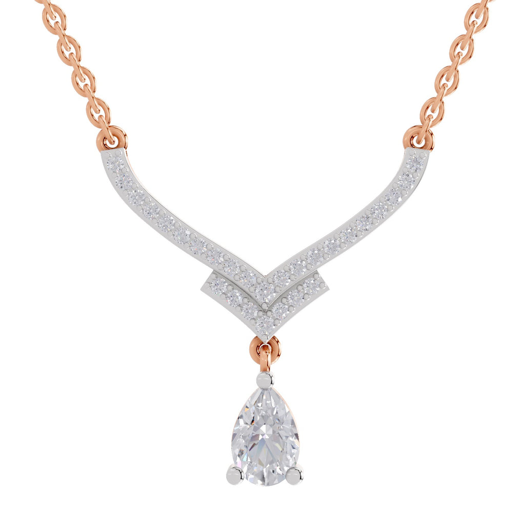 0.99 Carat Pear V-Shape Diamond Necklace with Drop 14K - Rose Gold