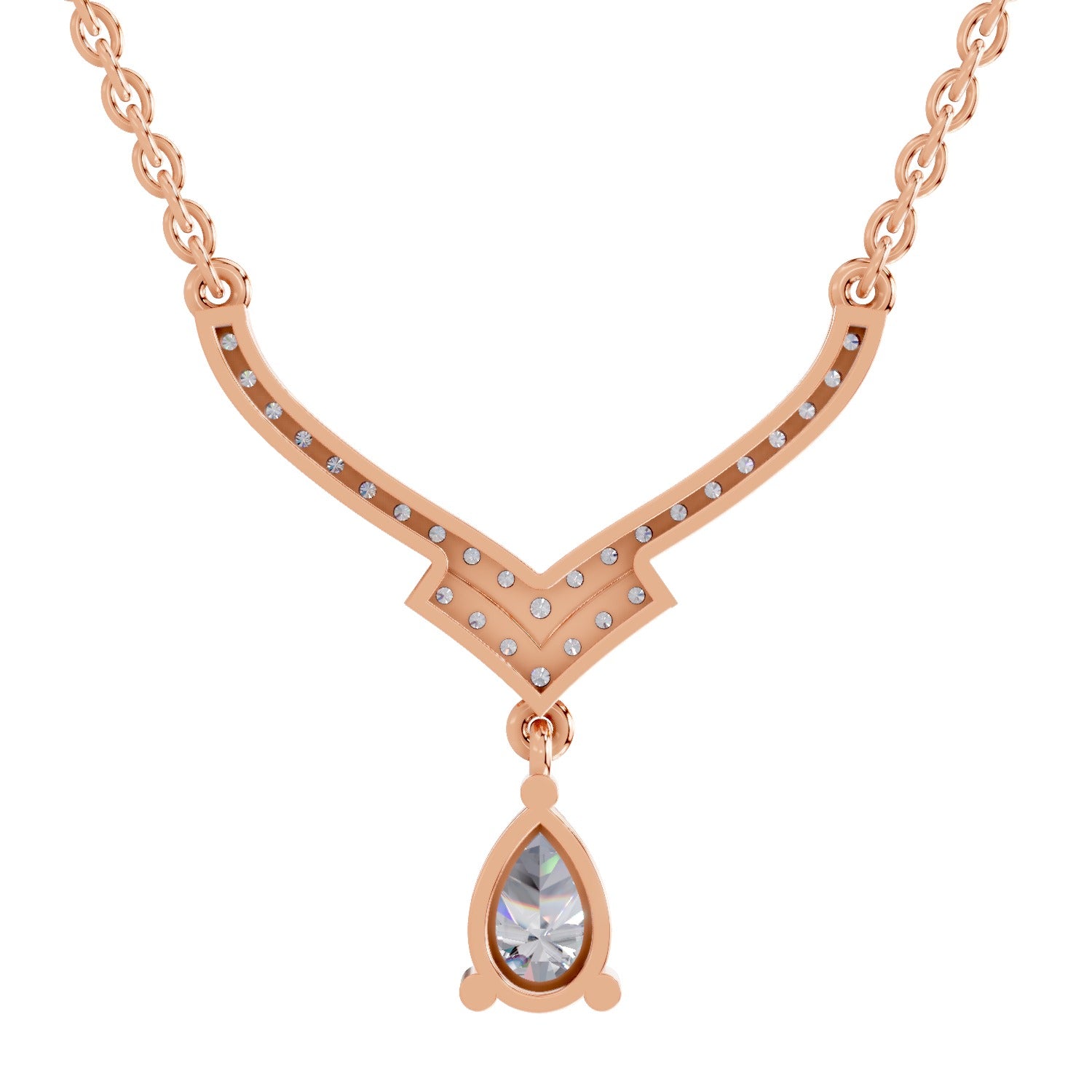 0.99 Carat Pear V-Shape Diamond Necklace with Drop 14K - Rose Gold