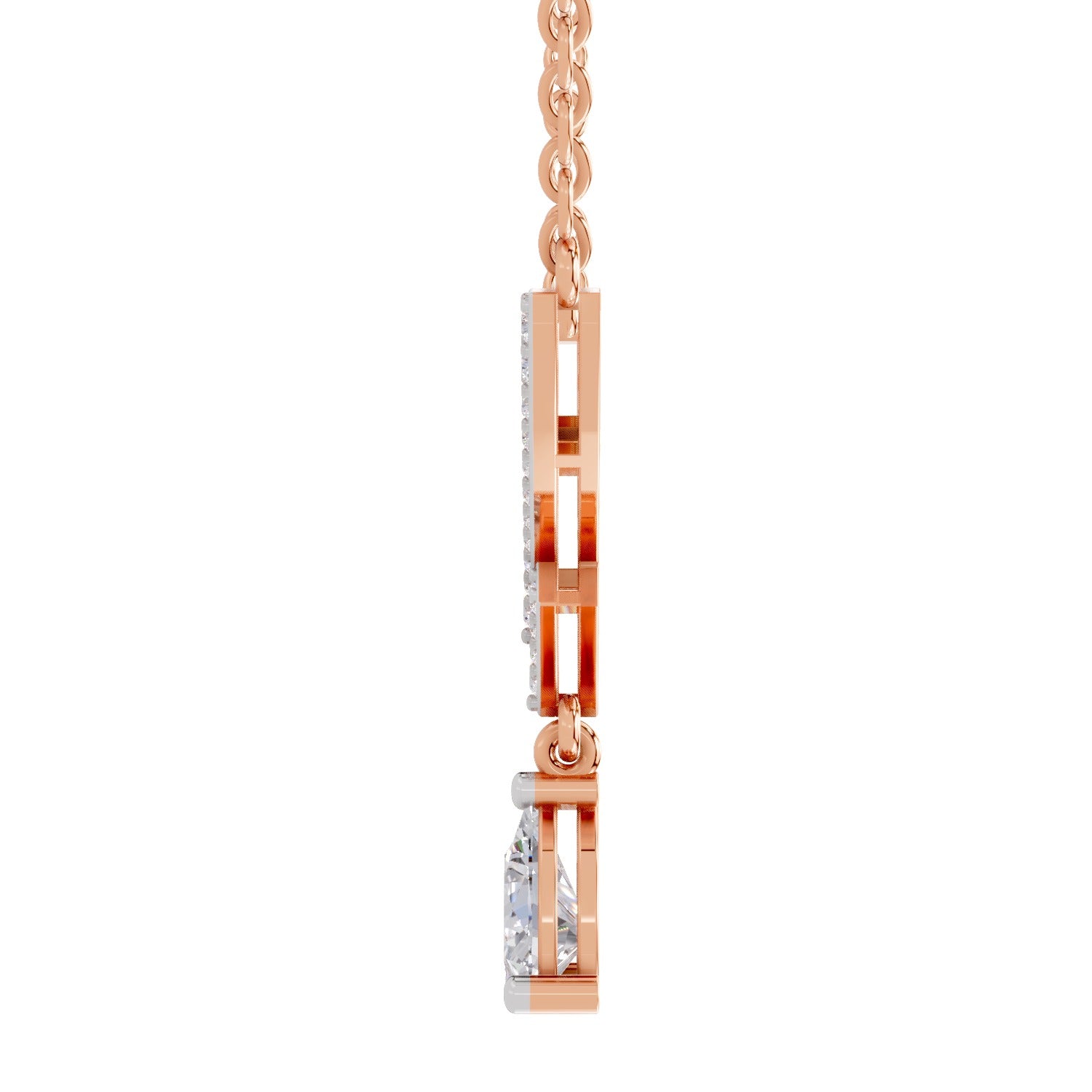 0.99 Carat Pear V-Shape Diamond Necklace with Drop 14K - Rose Gold