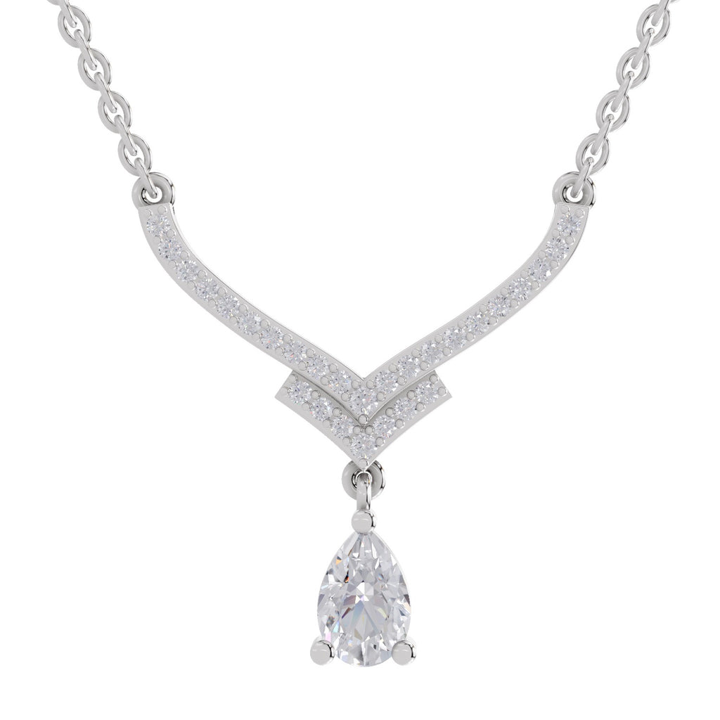 0.99 Carat Pear V-Shape Diamond Necklace with Drop 14K - White Gold