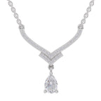 0.99 Carat Pear V-Shape Diamond Necklace with Drop 14K - White Gold