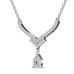 0.99 Carat Pear V-Shape Diamond Necklace with Drop 14K - White Gold