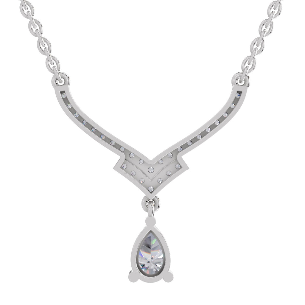 0.99 Carat Pear V-Shape Diamond Necklace with Drop 14K - White Gold