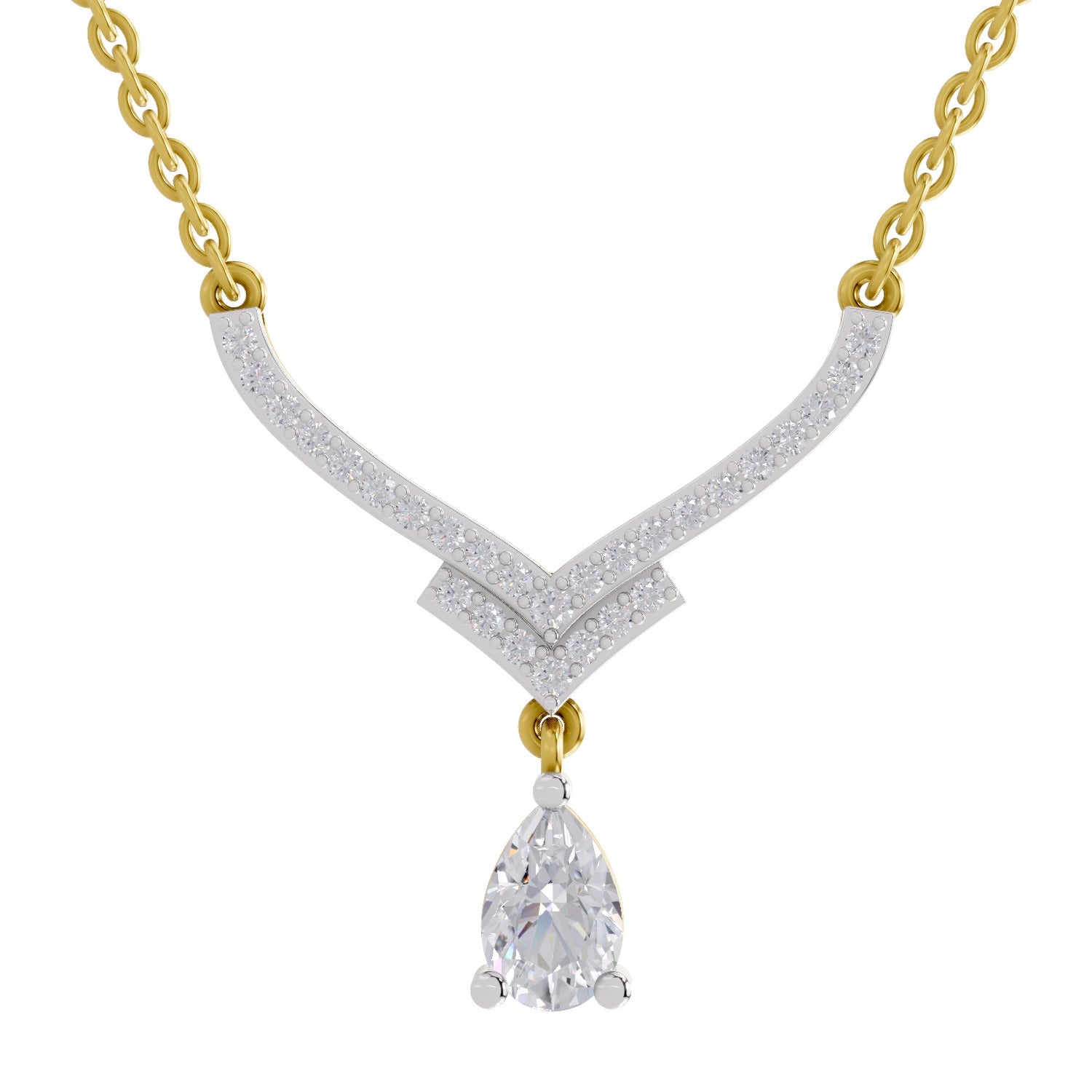 0.99 Carat Pear V-Shape Diamond Necklace with Drop 14K