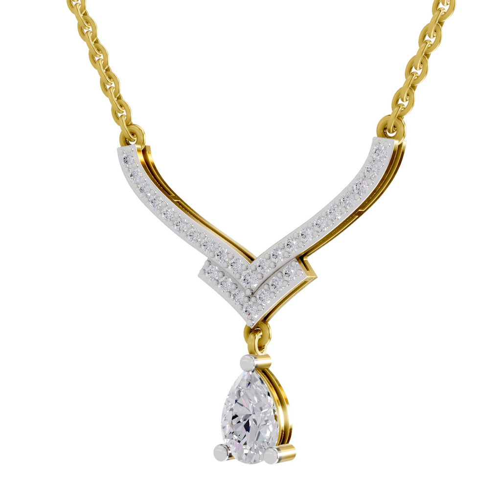 0.99 Carat Pear V-Shape Diamond Necklace with Drop 14K