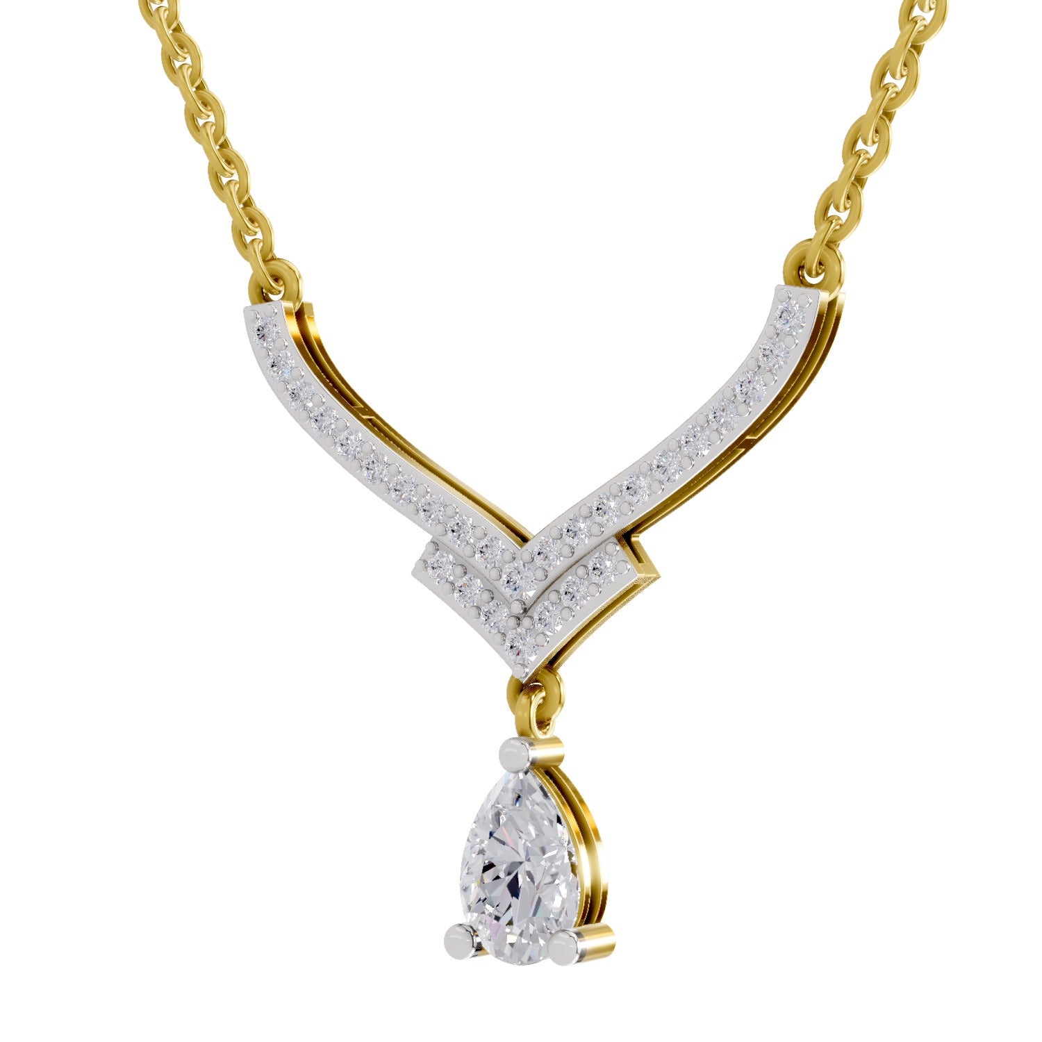 0.99 Carat Pear V-Shape Diamond Necklace with Drop 14K